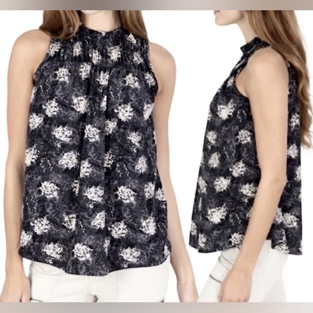Joie Limited Edition Sleeveless Ruffle Neck Top • Baltic Print • Size L